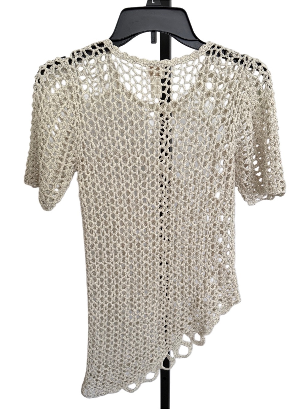 Y2K Boho Open Crochet Knit Layering Top in Natural Beige Small - Picture 2 of 9